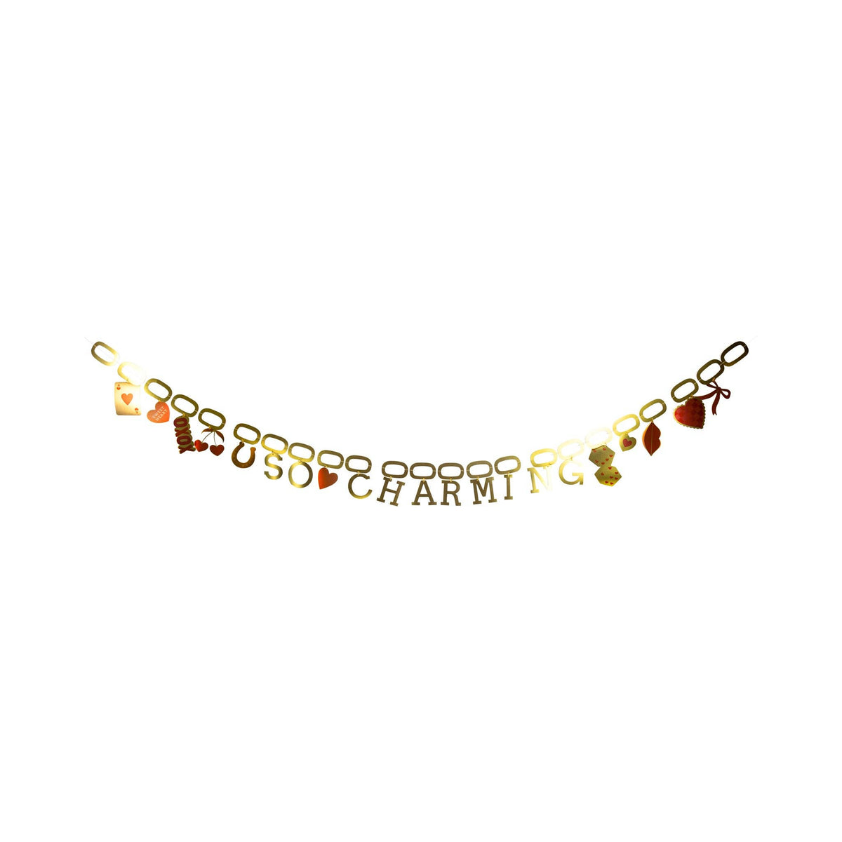 Gold foil So Charming banner with charm bracelet style icons