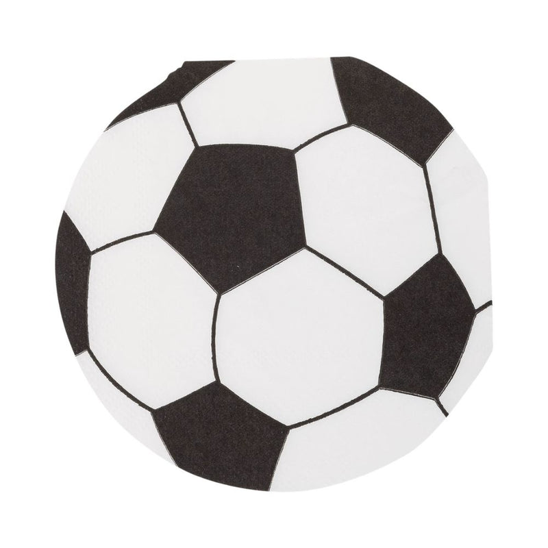 soccer ball shaped cocktail napkin in black and white design.