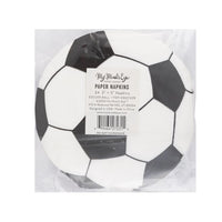 back packaging of soccer napkins with product label and size information.