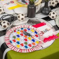 Side view with train of plates and red accent runner