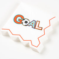 Stack of zigzag-edge GOAL cocktail napkins