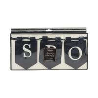 Decorative multi-layered cream-on-black felt letters banner and fairy light loops with 'Spooky Season' text in a clear packaging.