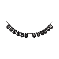 "SPOOKY SEASON" lighted felt banner with fairy lights glowing, front view.