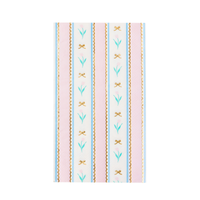 Spring tulip guest towel with pink stripes and gold foil bow details