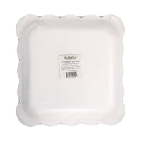 Back view of scalloped sprinkles party plate packaging and shape.