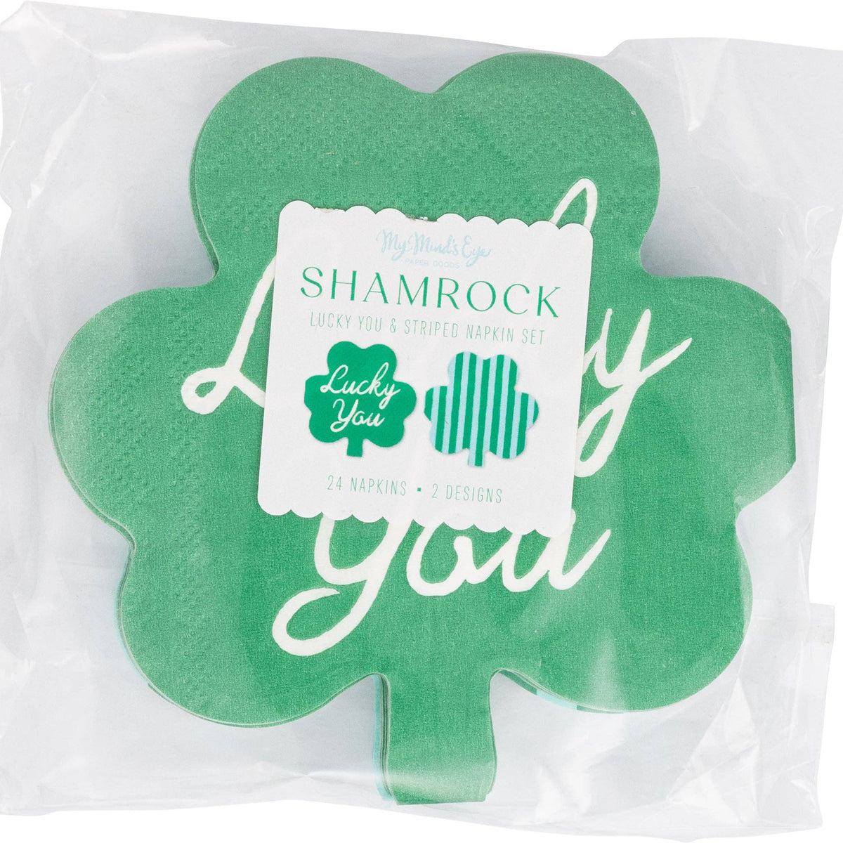 Packaged shamrock shaped Lucky You cocktail napkin set