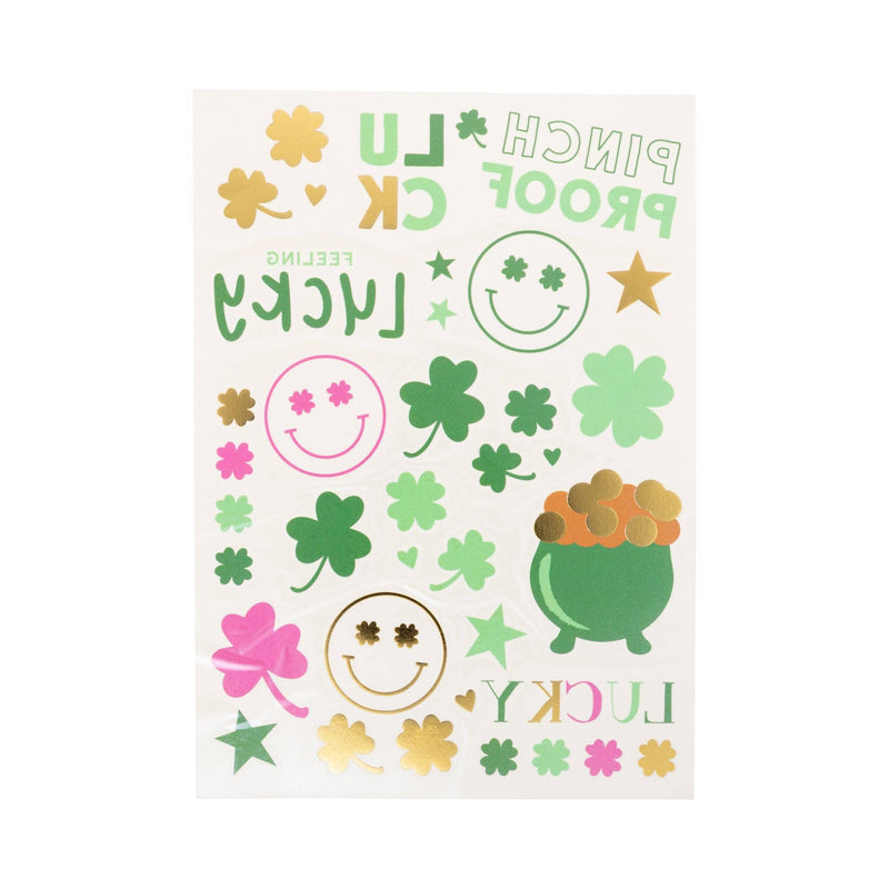 St. Patrick’s Day temporary tattoo sheet with shamrocks and lucky icons
