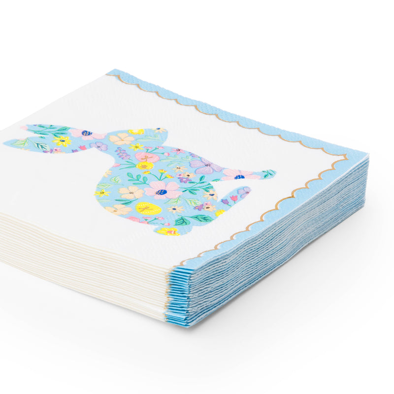 Stack of Easter bunny cocktail napkins showing layered scalloped edges and pastel design