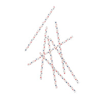 Paper straws with red and blue star pattern on white background