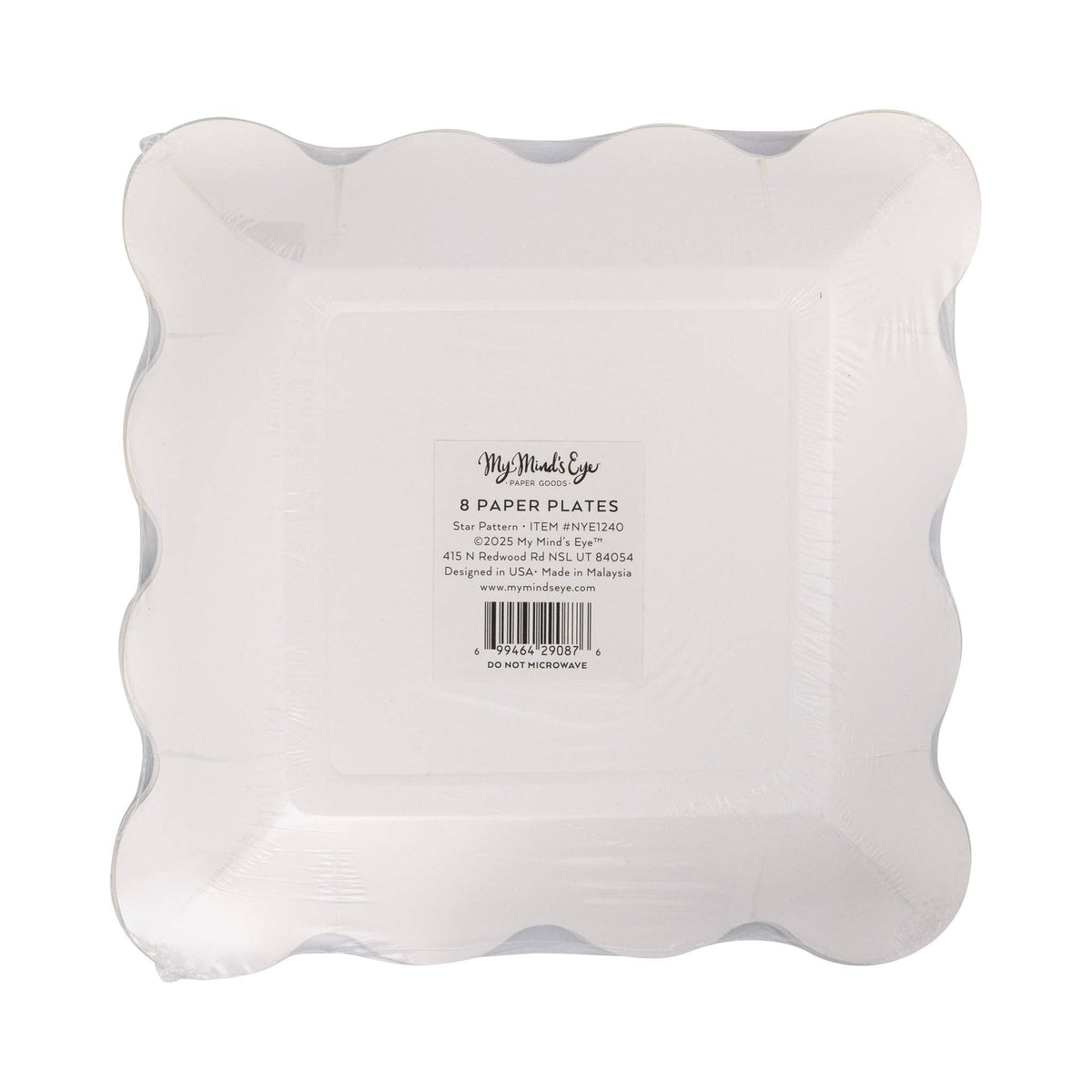 Back view of packaged Star Pattern Plates showing product label