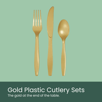 Glittering Gold Plastic Cutlery Sets (Forks, Spoons, Knives) - Moment & Co's St. Patrick's Day Box