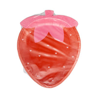 Packaged strawberry shaped paper plates wrapped in clear plastic packaging.

