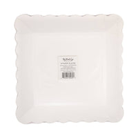 Back view of packaged strawberry pattern paper plates with product label visible.