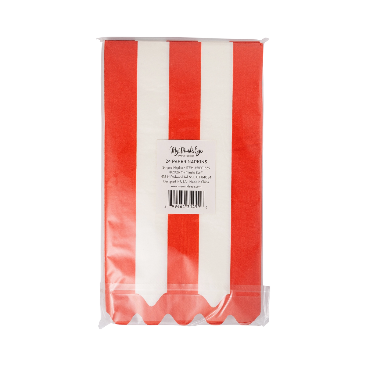 Back of the striped dinner napkins packaging.