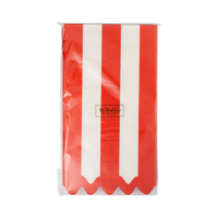 Packaging for the striped dinner napkins showing the folded napkins through a window.