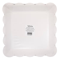Back view of striped floral pink plates packaging with product label