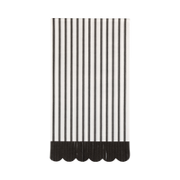 Black-and-cream striped paper dinner napkin with a black scalloped edge, front view.