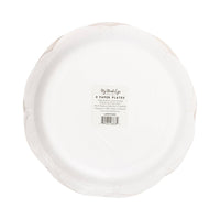 Packaged yellow pink striped scallop plates back view