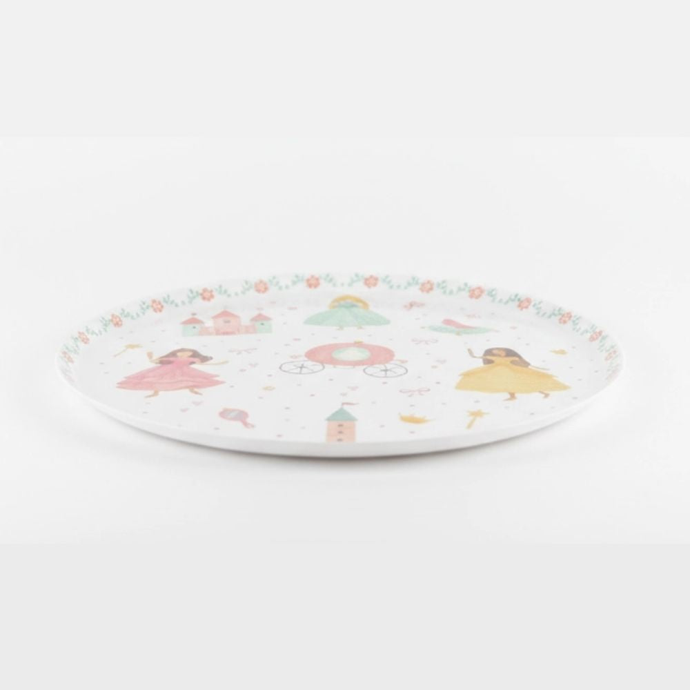 Side profile of a flat princess paper plate showing durable construction