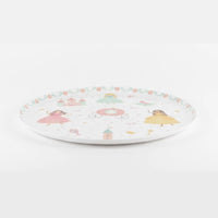 Side profile of a flat princess paper plate showing durable construction