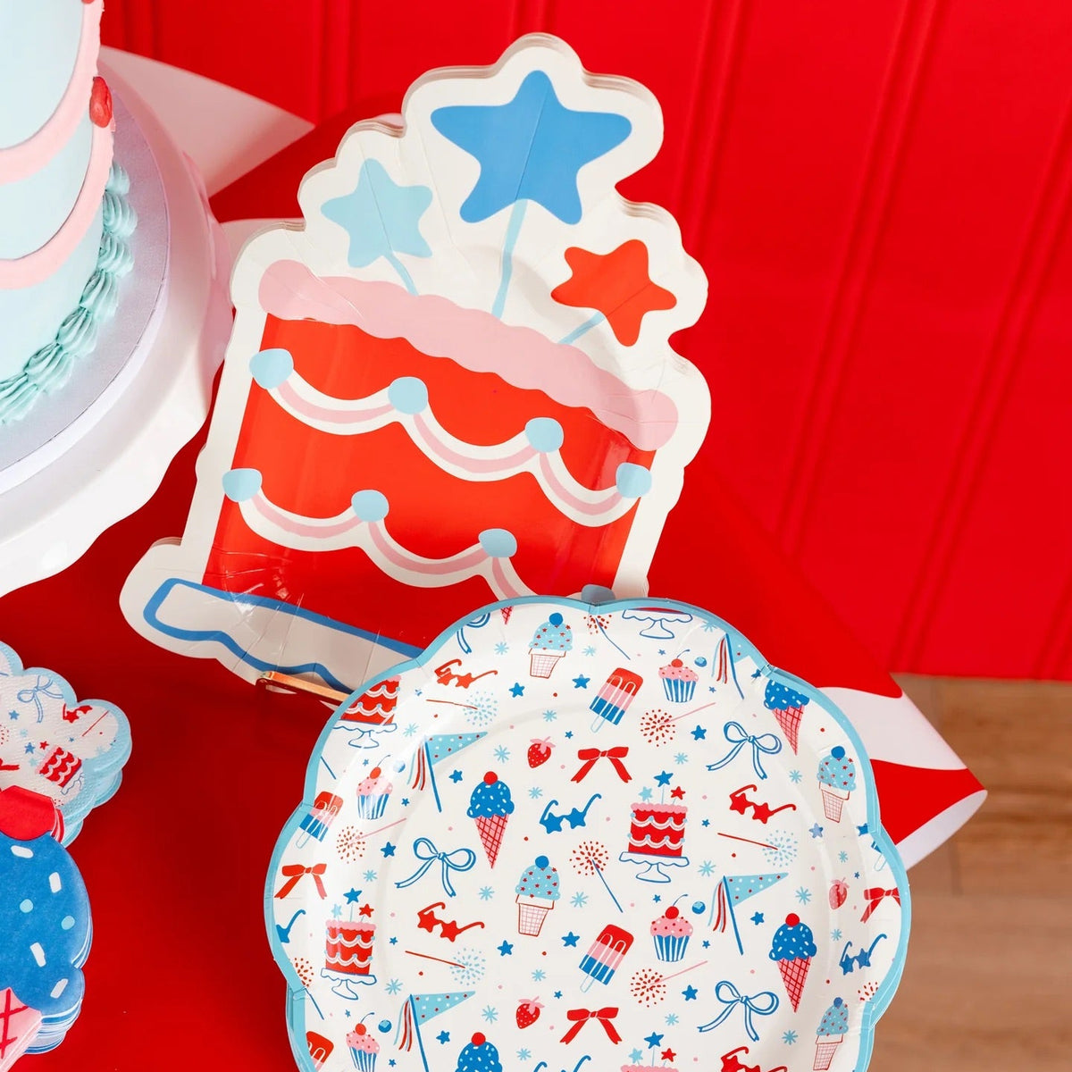 Summer Cake Shaped 11" Paper Plate, 8ct | Patriotic Plates, July 4th Paper Plates, First Birthday, One Little Firecracker, Birthday Plates