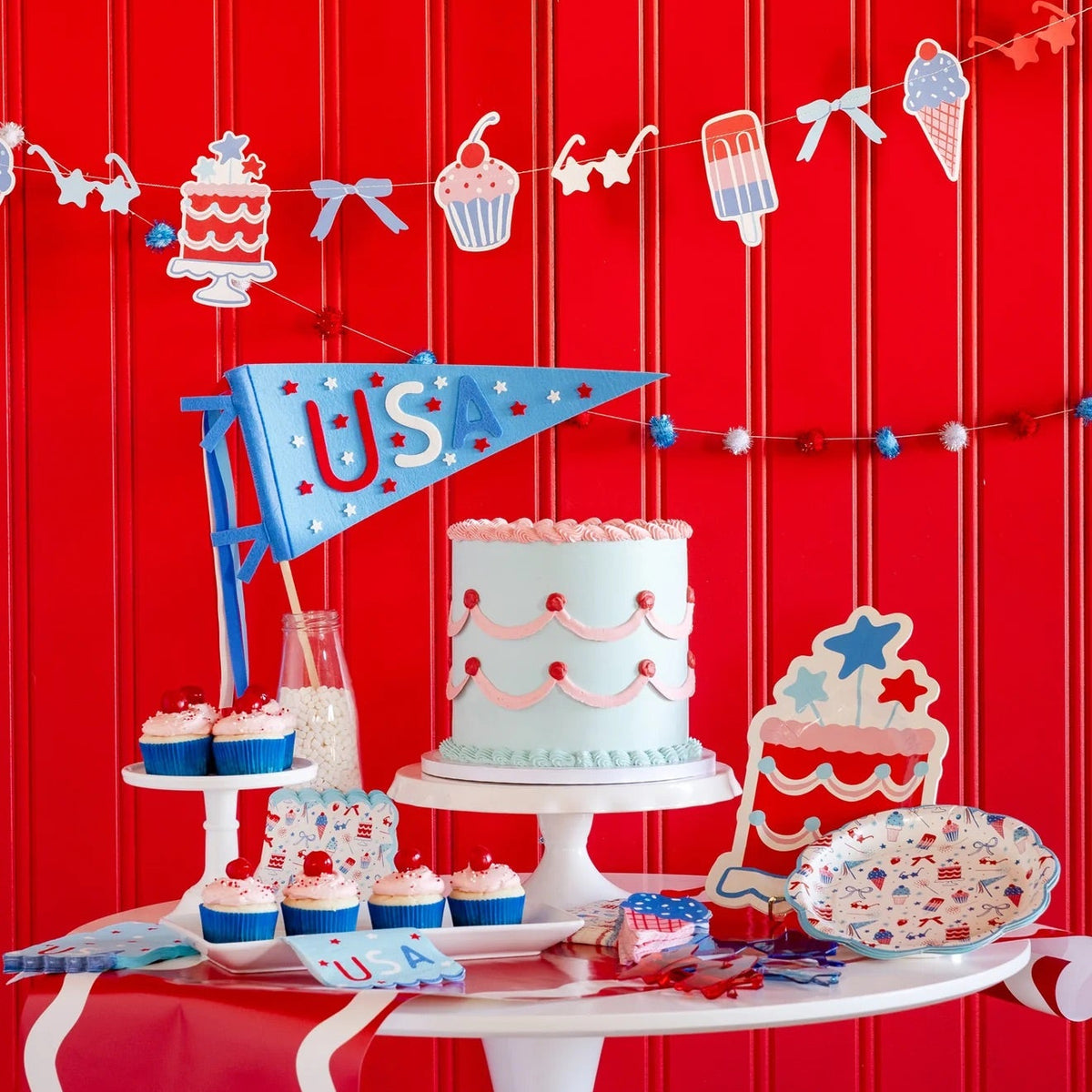 Summer Cake Shaped 11" Paper Plate, 8ct | Patriotic Plates, July 4th Paper Plates, First Birthday, One Little Firecracker, Birthday Plates