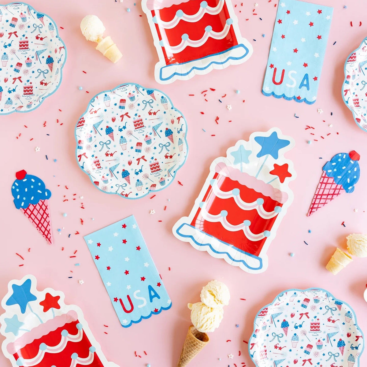 Summer Cake Shaped 11" Paper Plate, 8ct | Patriotic Plates, July 4th Paper Plates, First Birthday, One Little Firecracker, Birthday Plates