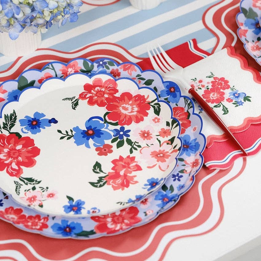 stack of two Summer Floral Paper Plates showing the scalloped edge detail.