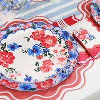 stack of two Summer Floral Paper Plates showing the scalloped edge detail.