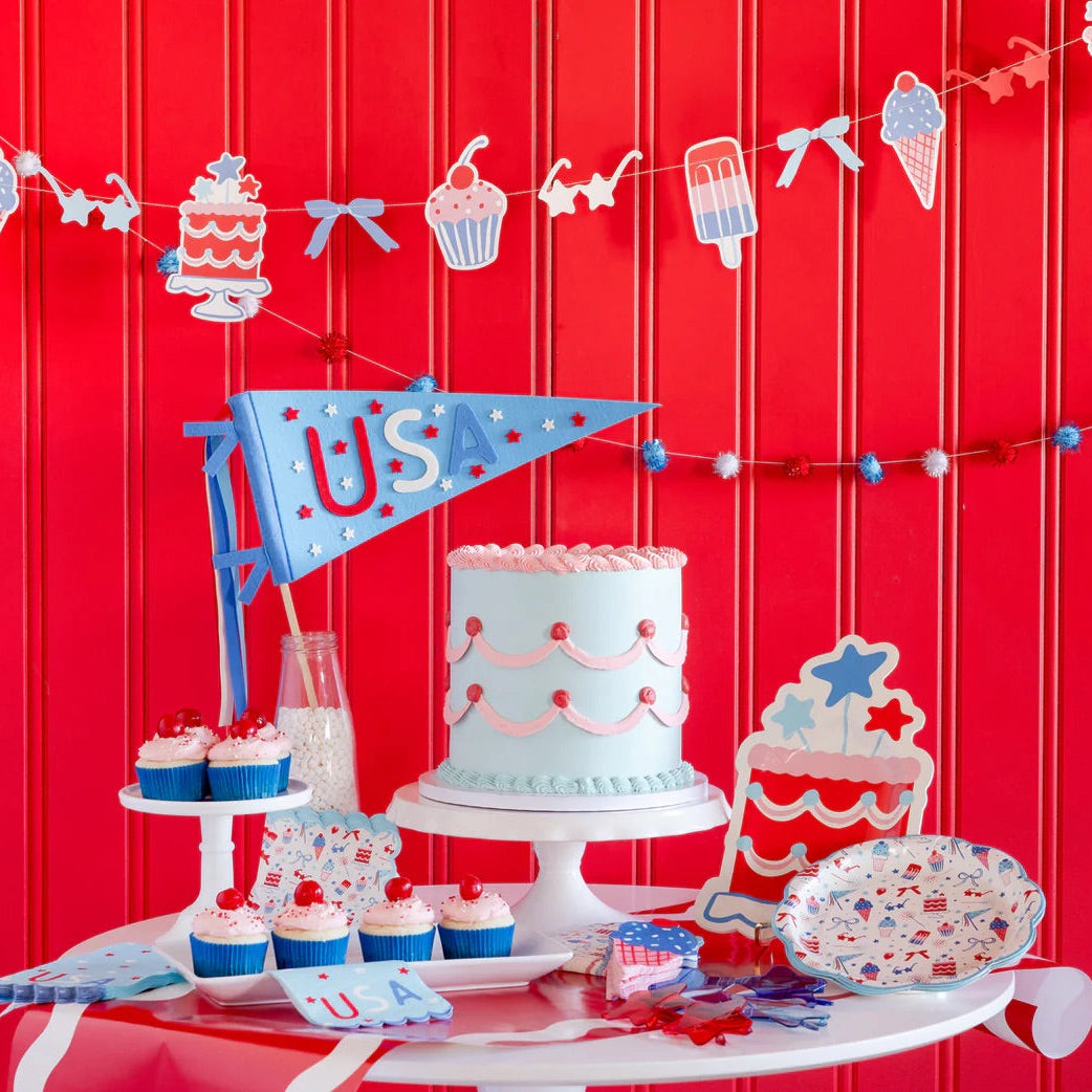Summertime Felt Pennant Banner | July 4th Pennant, 4th of July Party Pennant, 4th of July Party Decor, Party Wand, Independence Day Decor