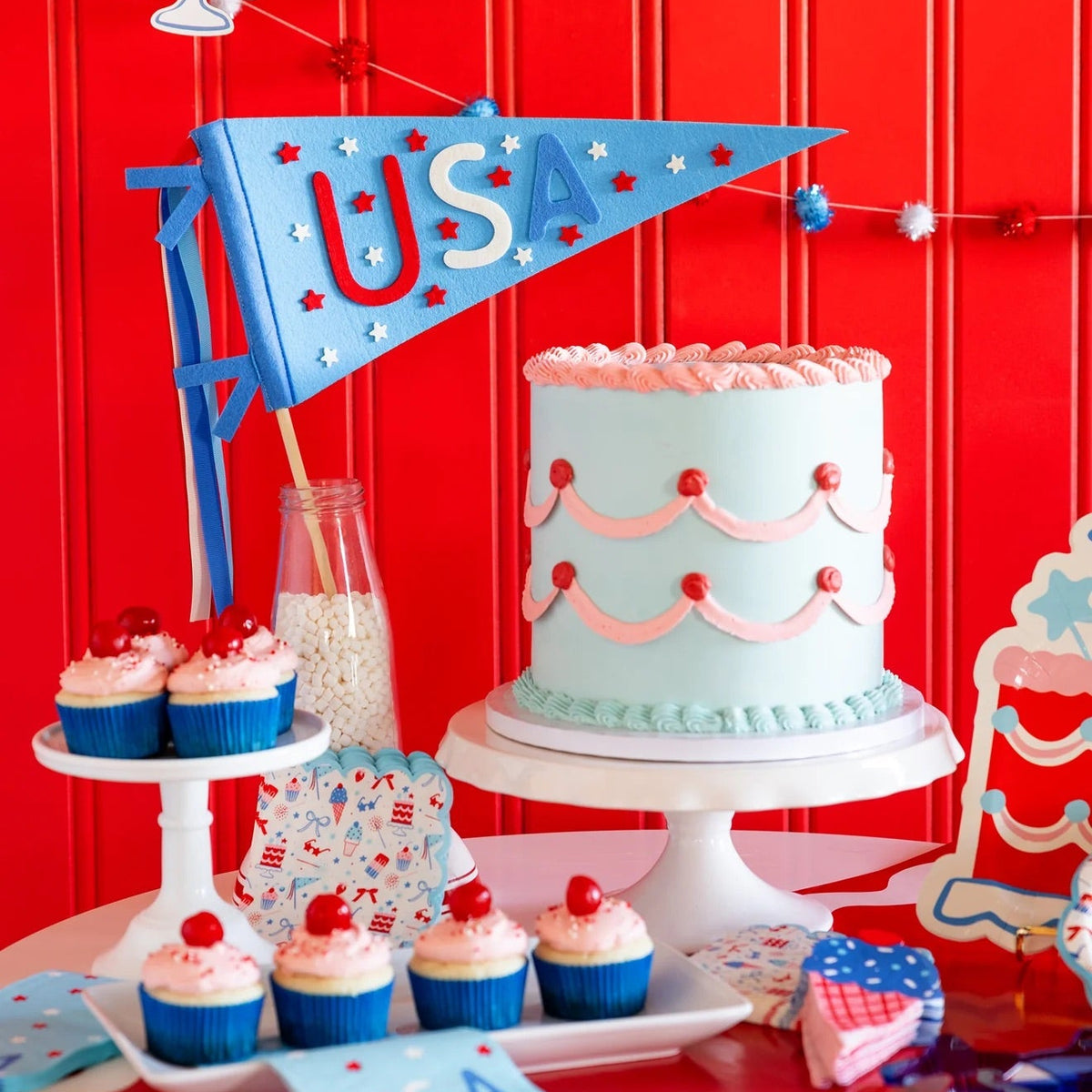 Summertime Felt Pennant Banner | July 4th Pennant, 4th of July Party Pennant, 4th of July Party Decor, Party Wand, Independence Day Decor