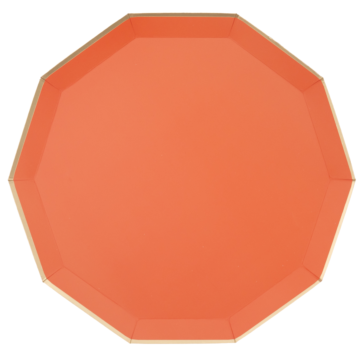Sunkissed Orange Premium Dinner Plate with gold foil trim, octagon shape, on white background
