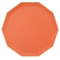 Sunkissed Orange Premium Dinner Plate with gold foil trim, octagon shape, on white background