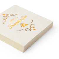 Angled stack of cream paper cocktail napkins showing gold-foil “Sweet as Pumpkin Pie” design.