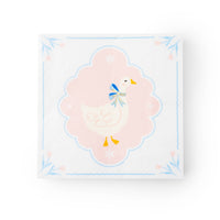 Sweet goose large napkin with blue bow and pink tulip design