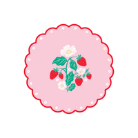 Sweet strawberry small plate with pink background and red scalloped edge