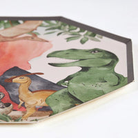 Alt Text: Close up detail of a green T-Rex on a paper plate