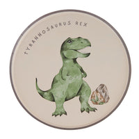 Green Tyrannosaurus Rex plate with prehistoric rock detail