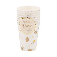 Stack of teddy bear baby cups with gold foil accents