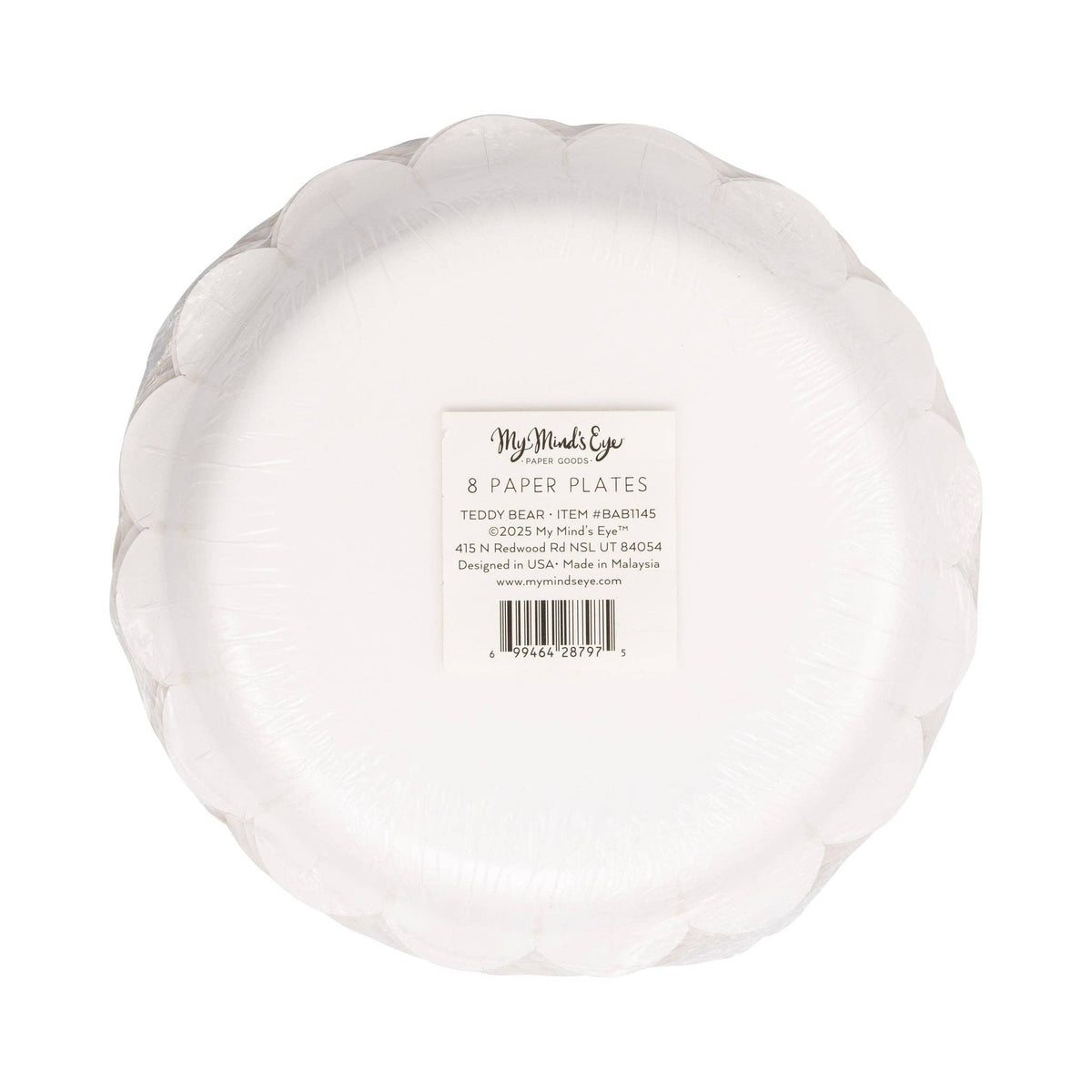 Back of teddy bear dessert plate packaging showing product label