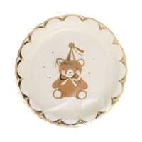 Front view of teddy bear baby dessert plate packaging