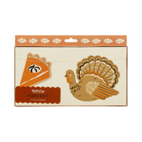 Front of package featuring turkey and pie slice icons for the paper garland.