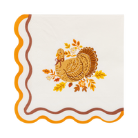 Styled Thanksgiving paper napkin overhead shot showing the back view of the turkey napkin.