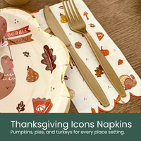 Thanksgiving Icons Napkins. Pumpkins, pies, and turkeys for every place setting.
