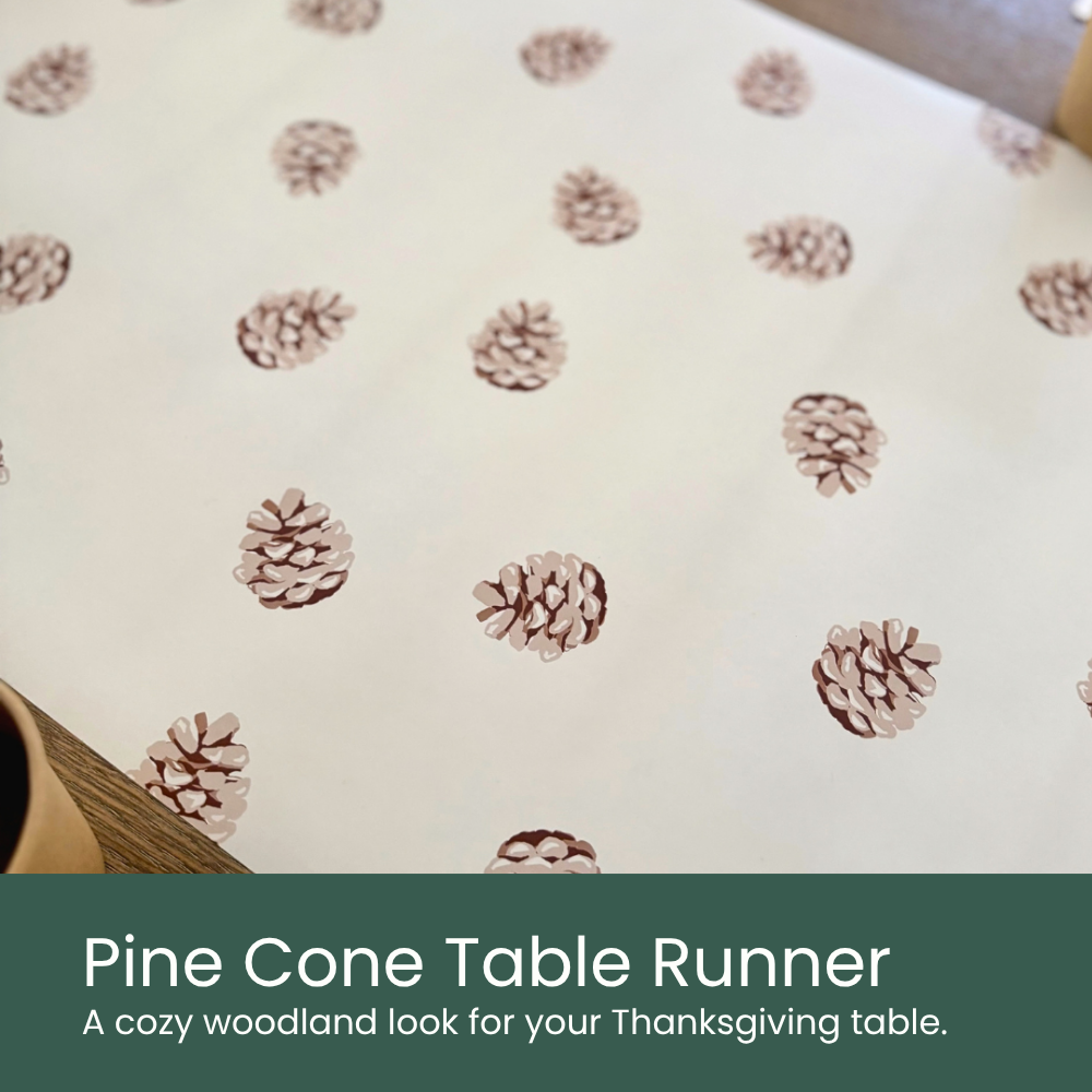 Pine Cone Table Runner. A cozy woodland look for your Thanksgiving table.
