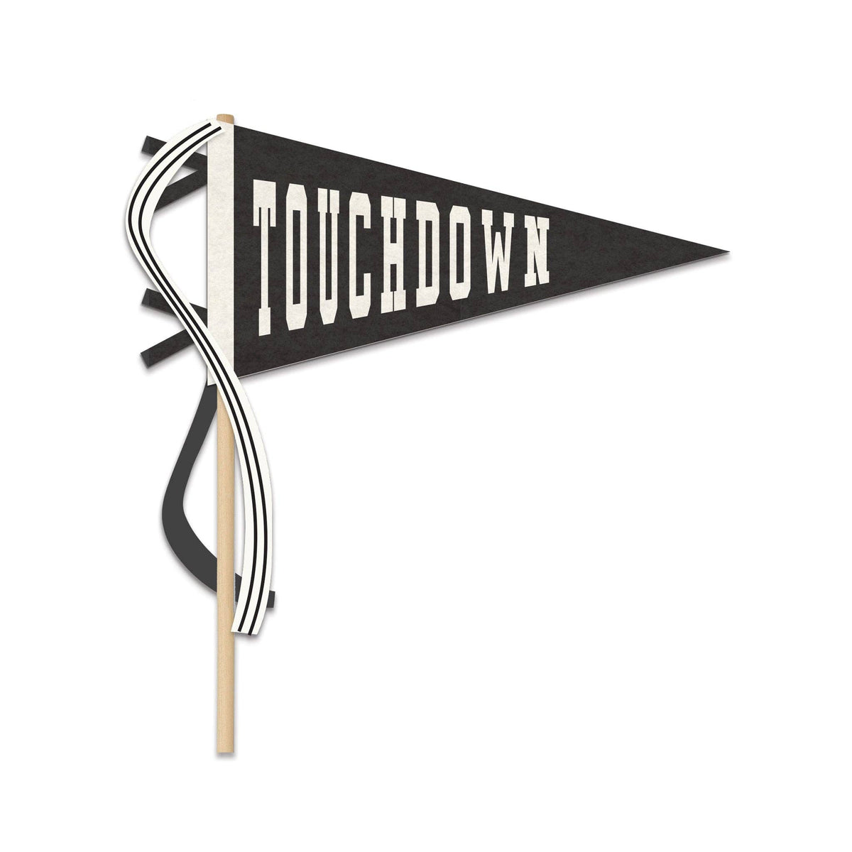 Touchdown felt pennant with cream lettering on black felt for football party decor
