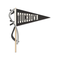 Touchdown felt pennant with cream lettering on black felt for football party decor
