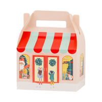 Single Toy Store gable treat box shaped like a colorful storefront with a striped awning