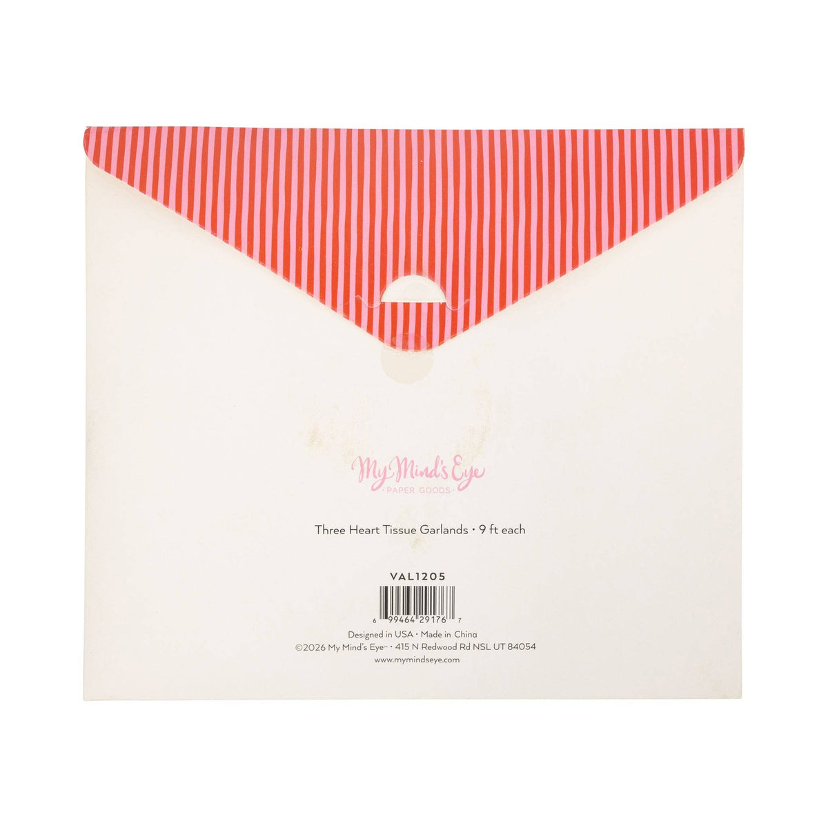 Back of packaging for triple heart tissue garlands