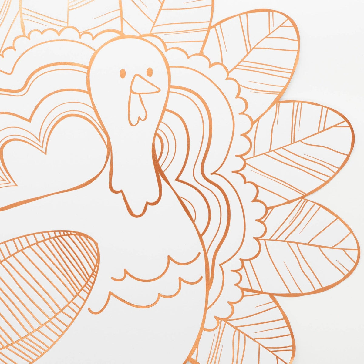 Close-up of the turkey coloring placemat copper-foil outline detail before coloring.